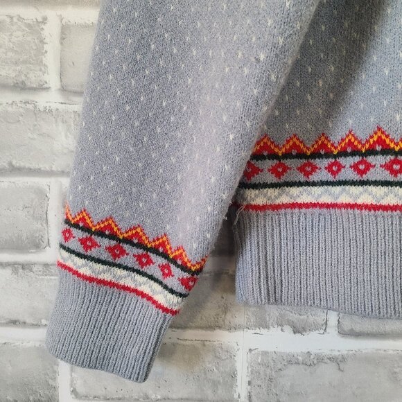 Listicle Boutique Fair Isle Sweater Dusty Blue Roses Medium Cottage Romantic - Picture 8 of 10